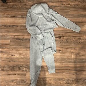 ALO Yoga Gray Ribbed Joggers & Hoodie Set